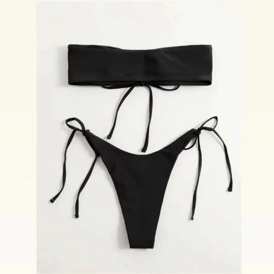 

Low-Waist Strapl Color Bikini Swimwear 2025 Wi Ladies' Two-Piece Sexy Pure Color Tube Top Sports/ Yoga/ Fitn