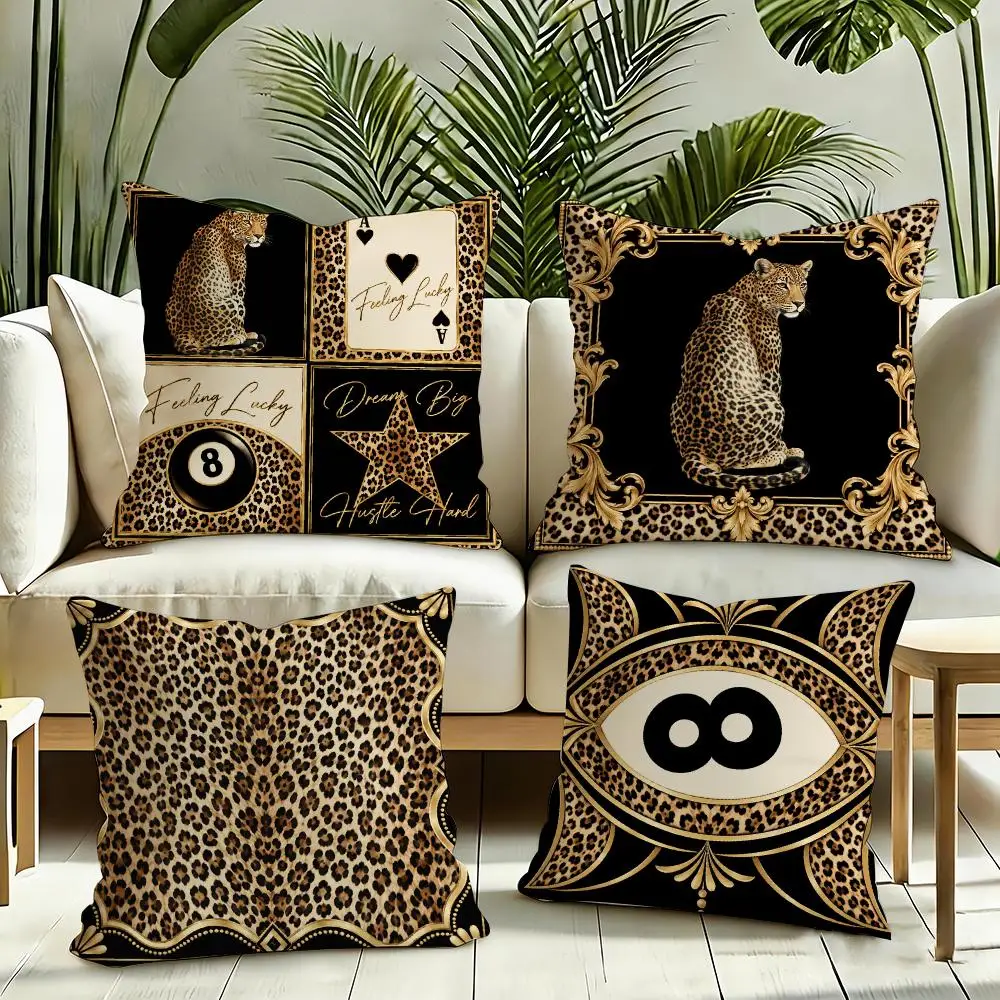 Leopard Script Cushion Cover Silky Short Plush Invisible Zipper Dustproof Sofa Pillow Case for Home Decor