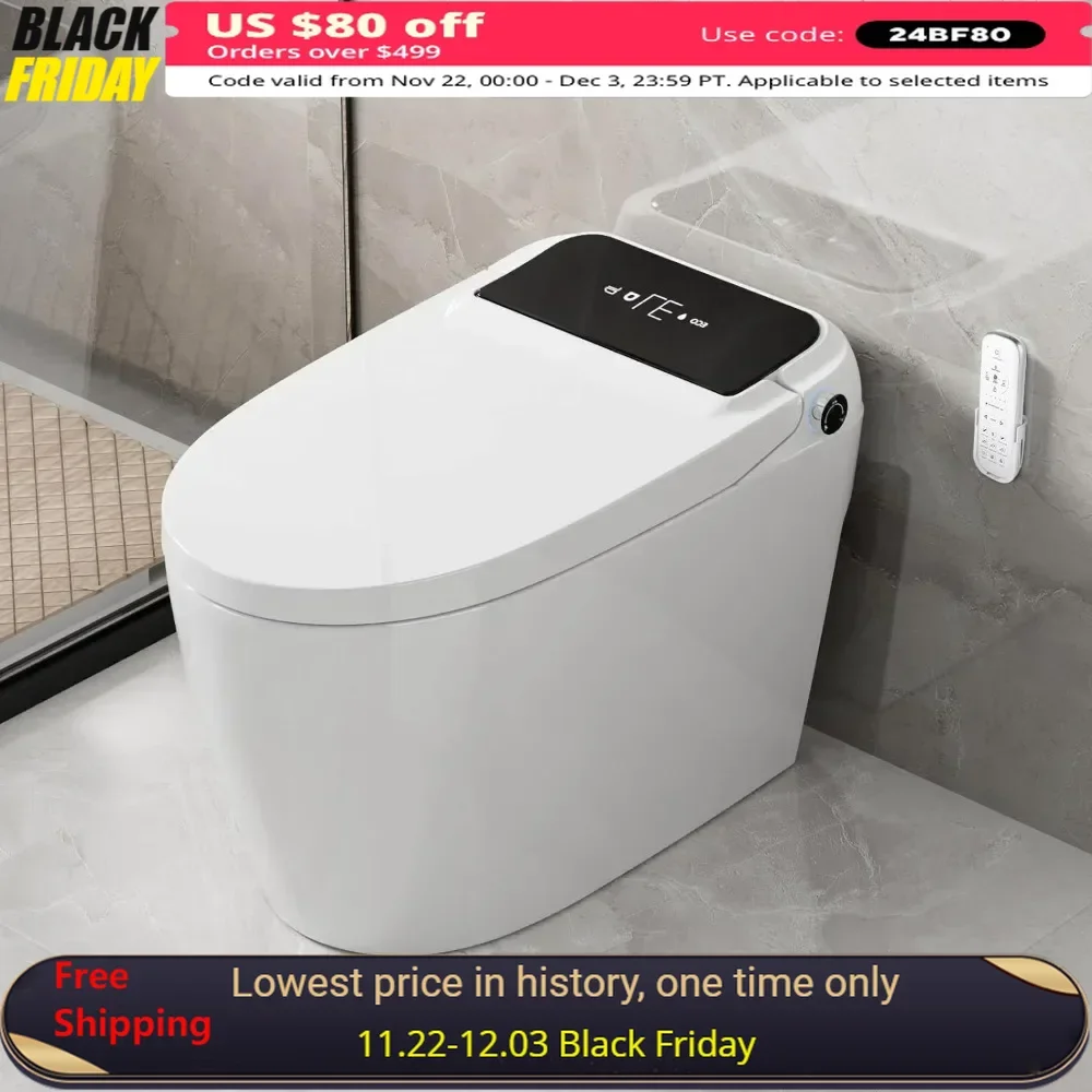 Smart Toilet with Bidet Built in, Auto Open/Close, Heated Seat, Automatic Flush Bidet Toilet, Night Light, Bidet Toilet