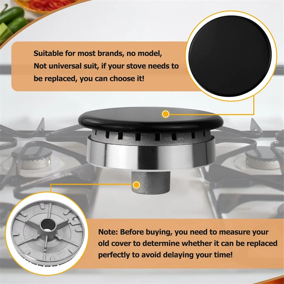 Juego de sombrero de cocina de 8 piezas, quemador de Gas para horno, corona, llama, tapa, Kit de repuesto, se adapta a la mayoría de quemadores de estufa de Gas