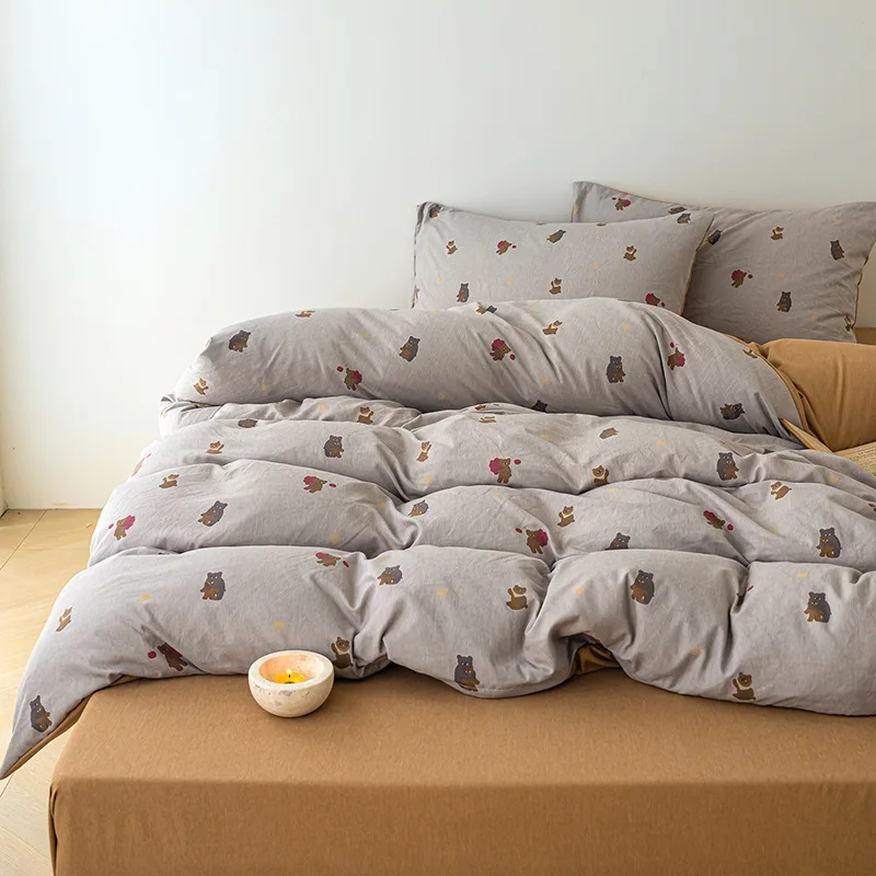 2025 جديد دافئ مصبوغ بالغزل الدافئ الصوف الأرض طبقة مزدوجة الغزل السرير أربع قطع مجموعة سميكة في الخريف والشتاء لطيف الكرتون #4