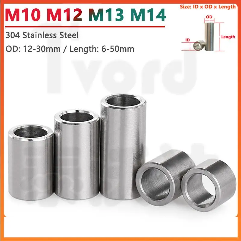 

304 Stainless Steel Bushing Washer Gasket M10 M12 M13 M14 Unthreaded Round Hollow Standoff Spacer Sleeve OD 12-30mm
