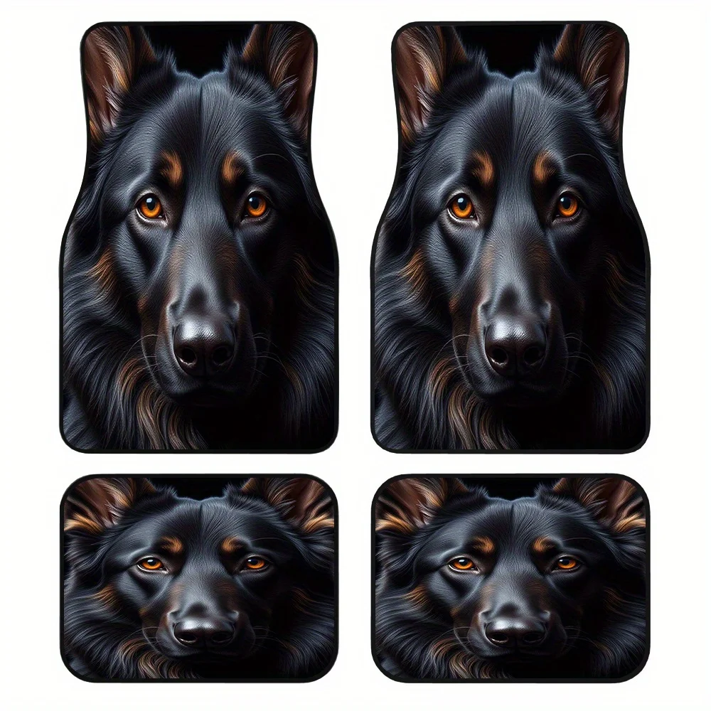 4pcs German Shepherd Dog Floor Mats - & Brown Car Floor Liners With Golden Eyes, Durable All-Weather Protection, Fit For Cars, T