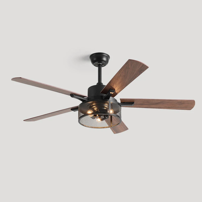 Ventilateur de plafond industriel noir avec lumières et télécommande, ventilateur à cage, chambre et salon, cuisine, 52 po