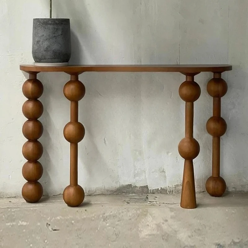 X-S  Medieval entrance table wabi-sabi wind solid wood bar case, retro solid wood aisle solid wood entrance table HG
