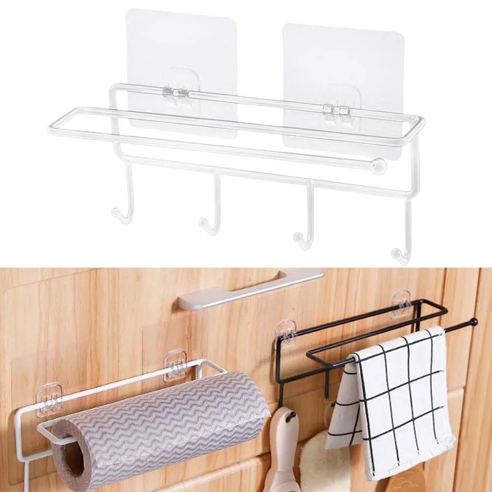 

Self-Adhesive Transparent Paper Towel Holder Bathroom Towel Rack Iron Storage Rack Non-Slip Support Wall Mount Kitchen Cabinet
