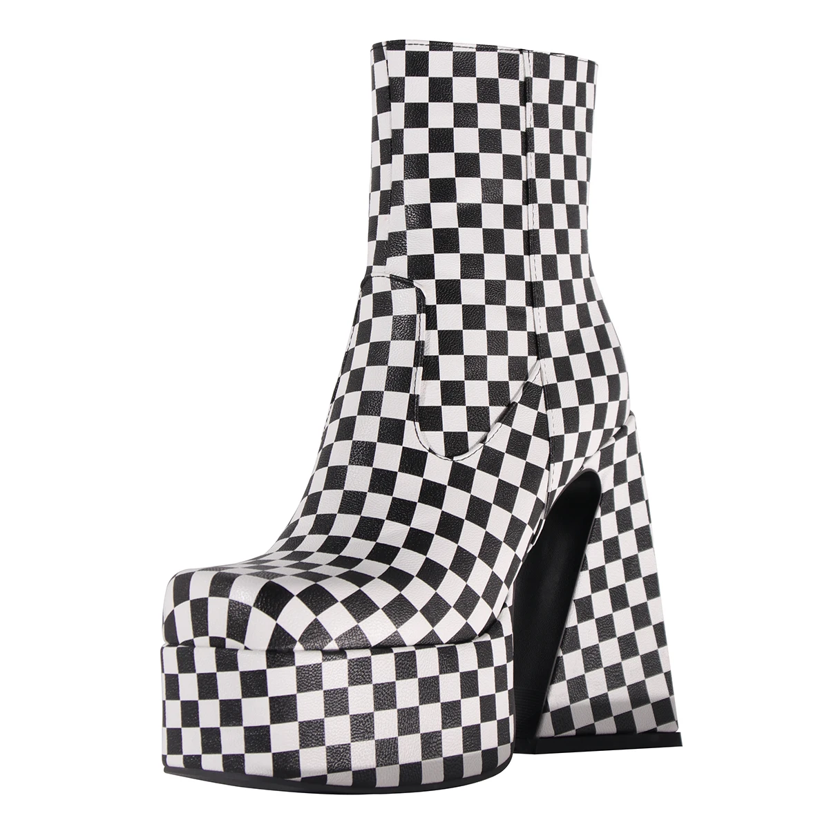 

Thick Bottom Platform Women Ankle Boots High Heels 14cm Checkerboard Short Booties