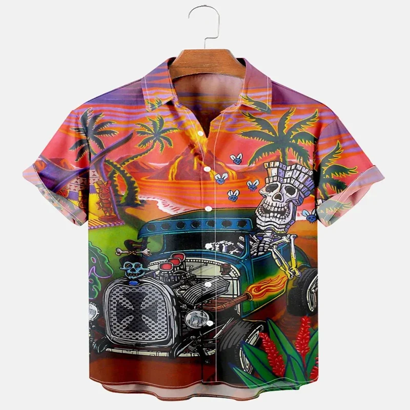 Vintage Plant and Skull Short Sleeve Shirt 3D All Over Printed Hawaiian Shirt for Men and Women Casual Shirt Unisex