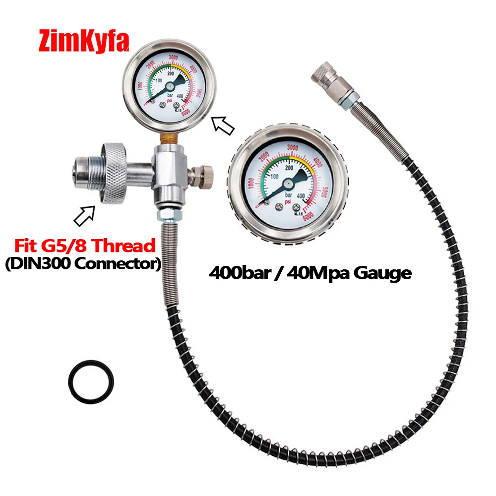 Scuba DIN Filling Station Big Gas Tank to Small Bottle Charging Adapter Springs Hose Line 400Bar 40Mpa G5/8 DIN300 Bar Connector