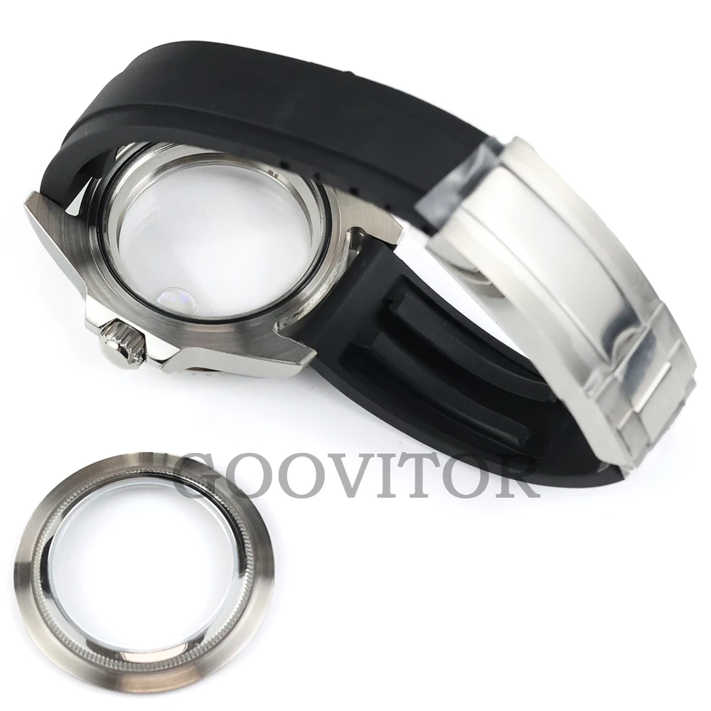 For Silver 40mm YACHT-MASTER Watch Case Fit Submariner GMT Seiko NH34/NH35/NH36/NH38 Movement Rubber Strap NH35 Watch Case