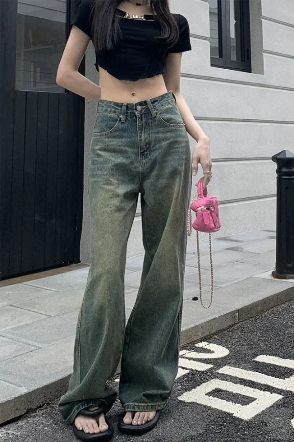 Jeans Woman Women'S Clothing Autumn Low Rise Waistedster Y2K 2000S Vintage Retro Female Denim Fashion Basic Trend Popular