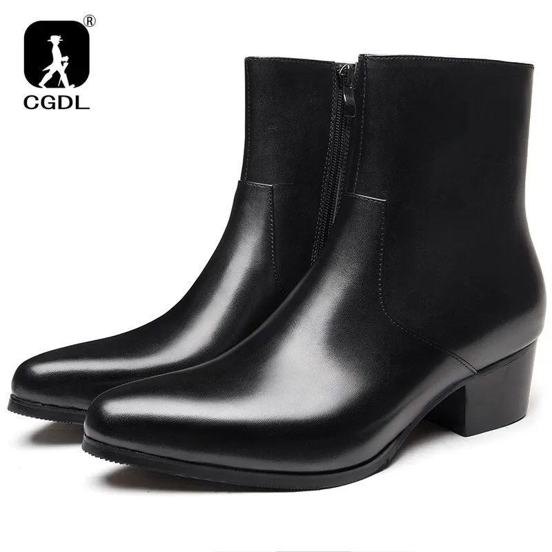 

2024 New Winter Men's Chelsea Ankle Boots Pointed Toe High Top Leather Boots Men's Winter Shoes Fashion High-heeled Dress Shoes