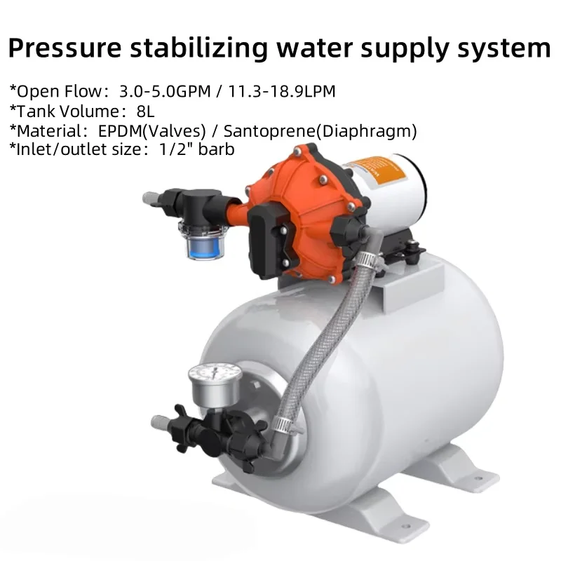 

Seaflo RV Marine Water Pump 12V/24V DC 60 PSI 5.5 GPM 8L Accumulator Water Supply Pressure System Pressure Tank