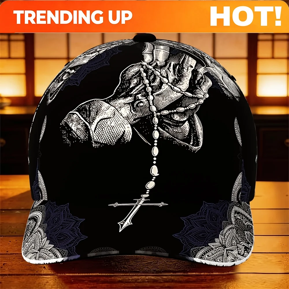 Customization Novelty Vintage Tattoo-Style Hand Cross-Sword Art Print Adjustable Baseball Cap Unisex, Breathable Lightweight Cur