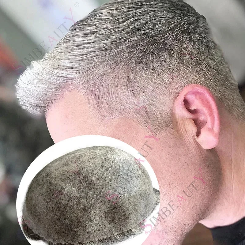 

1B80 1B65 Белый, серый, черный, натуральный оттенок волос, темно-коричневый # 3 # Мужской парик-система из 6 частей: суперпрочный, тонкий, из полимерного микрополимерного материала, протез для волос