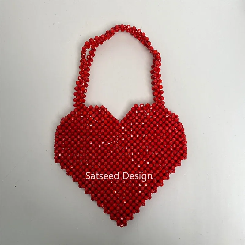 Imagem -04 - Bolsa Artesanal Tecida Portátil com Bolsa Interno Projeto Vermelho do Coração Bolsa Frisada Adicione a Curvatura Magnética Bolsa para Mulheres Meninas