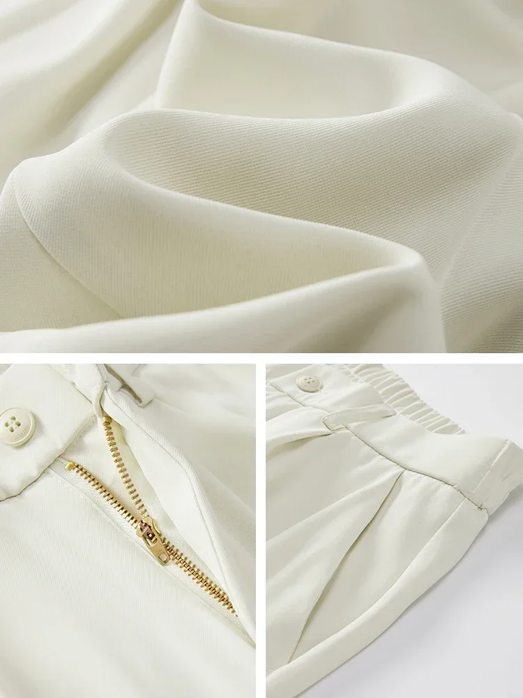 2024 New Korean Casual Pants Men's Breathable Soft Fashion Pendant Split Elastic Waist Slacks Straight Baggy Suit Trousers White