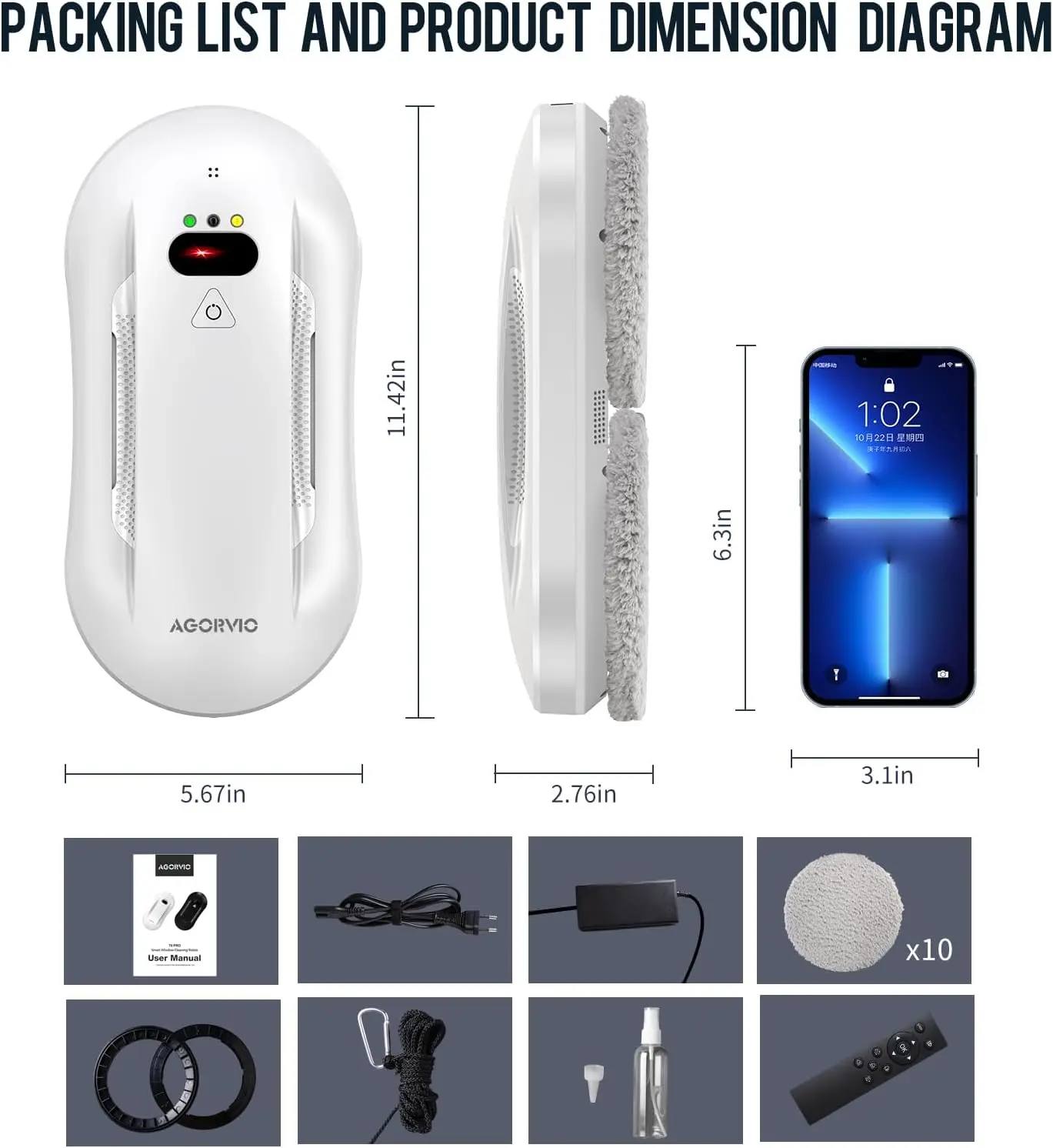 Cleaning Robot,Smart Windows Robot Cleaner with Long Life BLDC Motor,Automatic Water Spray,Remote Control Window Washer Robot fo