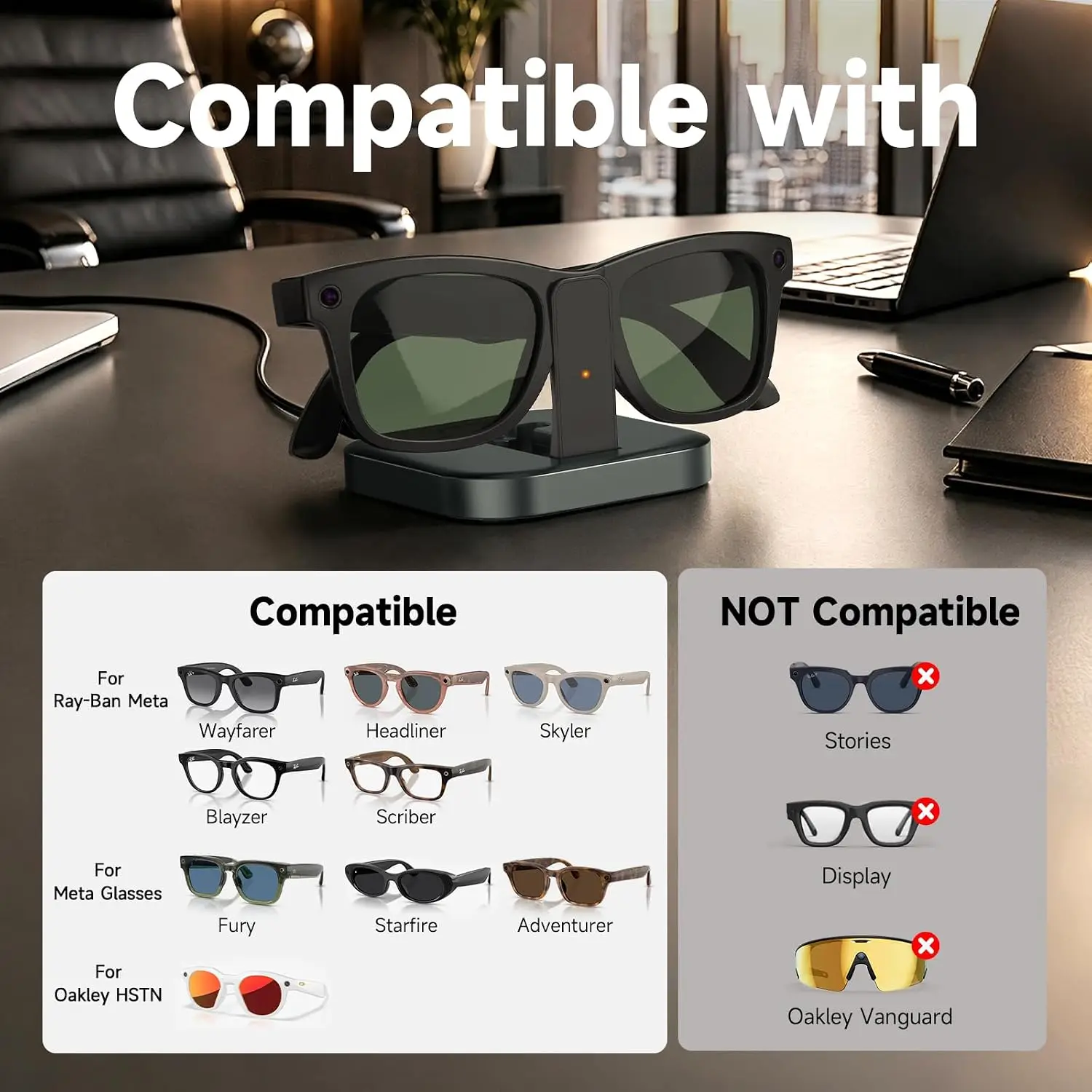 VAWVVA Foldable Charging Holder for Ray-Ban Meta Smart Glasses Portable Desktop Charging Stand