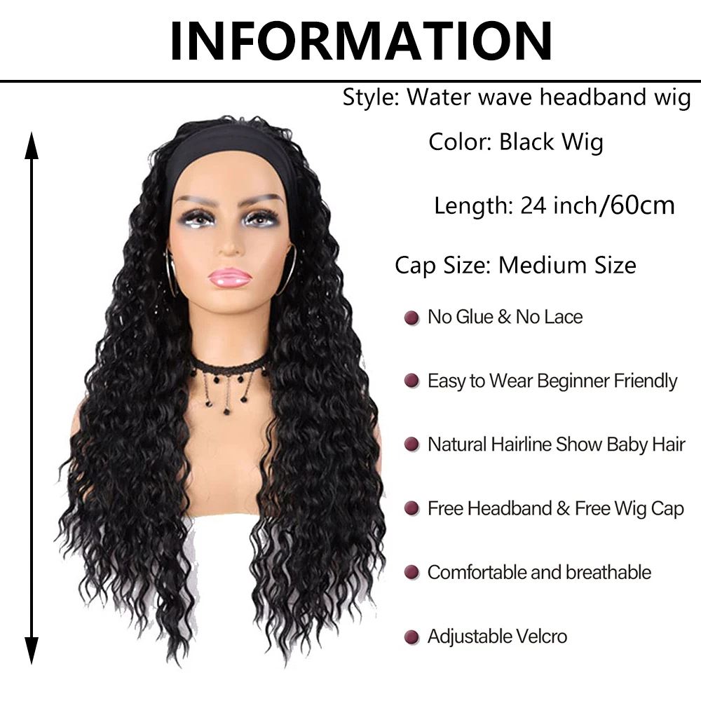 Парики с повязкой на голову для женщин Мокрый и волнистый парик с повязкой на голову Вьющиеся волнистые синтетические парики Бесклеевые термостойкие длинные парики для повседневной вечеринки Us