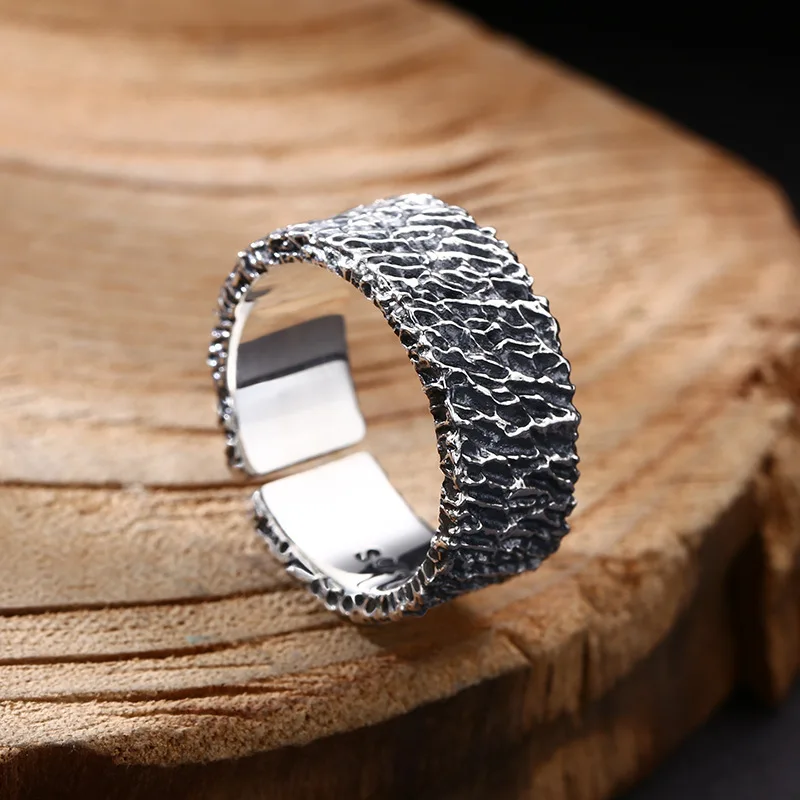 Wholesale 925 sterling silver ring irregular pattern ring ring opening Thai silver vintage trendy unique ornament