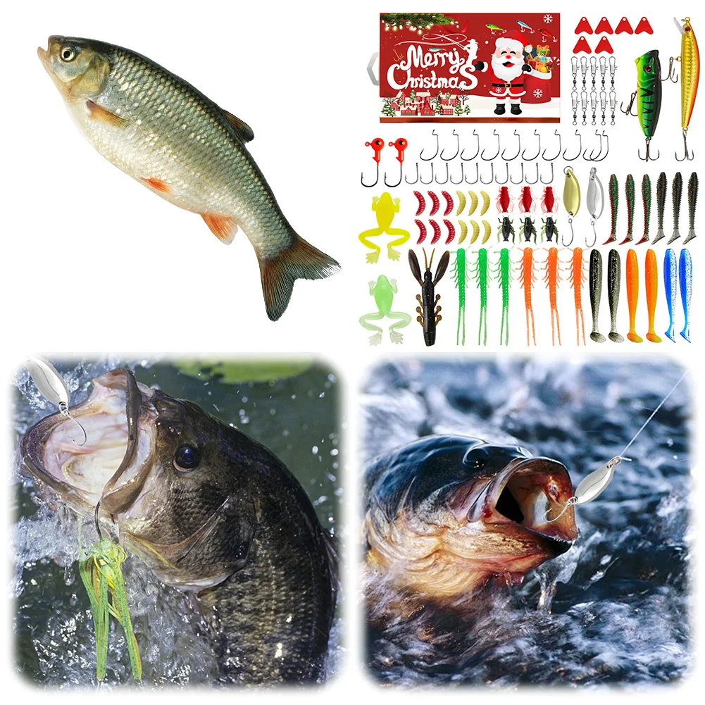 82pcs Fishing Lure Advent Calendar Christmas Countdown Calendar Fishing Lures Set Xmas Fishing Gift for Father Granpa Boyfriend