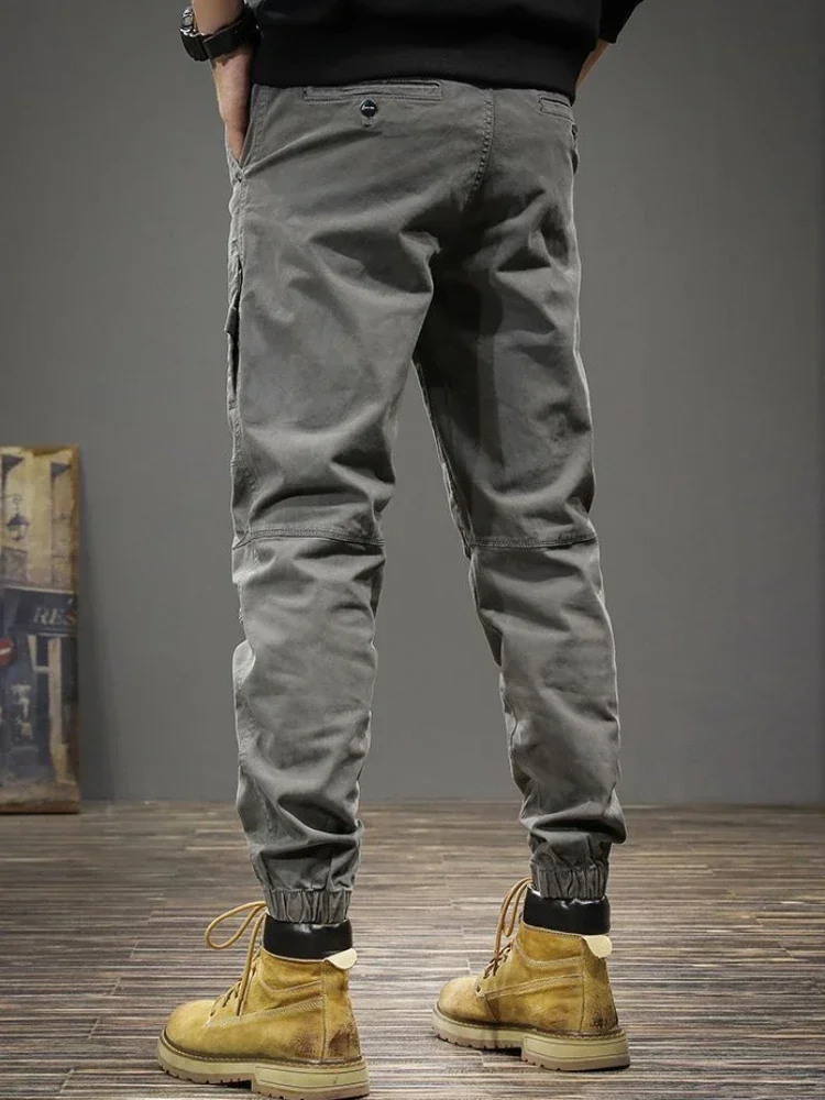 Pantalones Cargo grises para hombre, pantalones negros multibolsillos para hombre, ropa técnica ajustada con múltiples bolsillos, estilo coreano Harajuku, algodón y nailon Y2k de lujo