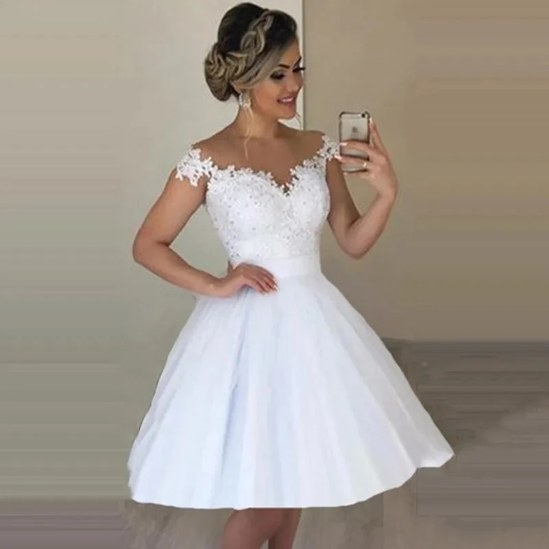 Brautkleider mit kurzen Spitzenärmeln, Robe De Mariee, formelle Brautkleider, Partykleider, individuell gestaltet