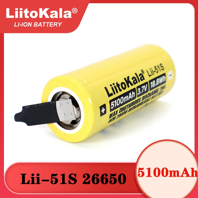 1-12PCS Liitokala 26650 5100mAh Li-ion 3.7v Rechargeable Battery 20A Discharge 3.6V Power batteries +DIY Nickel Sheets