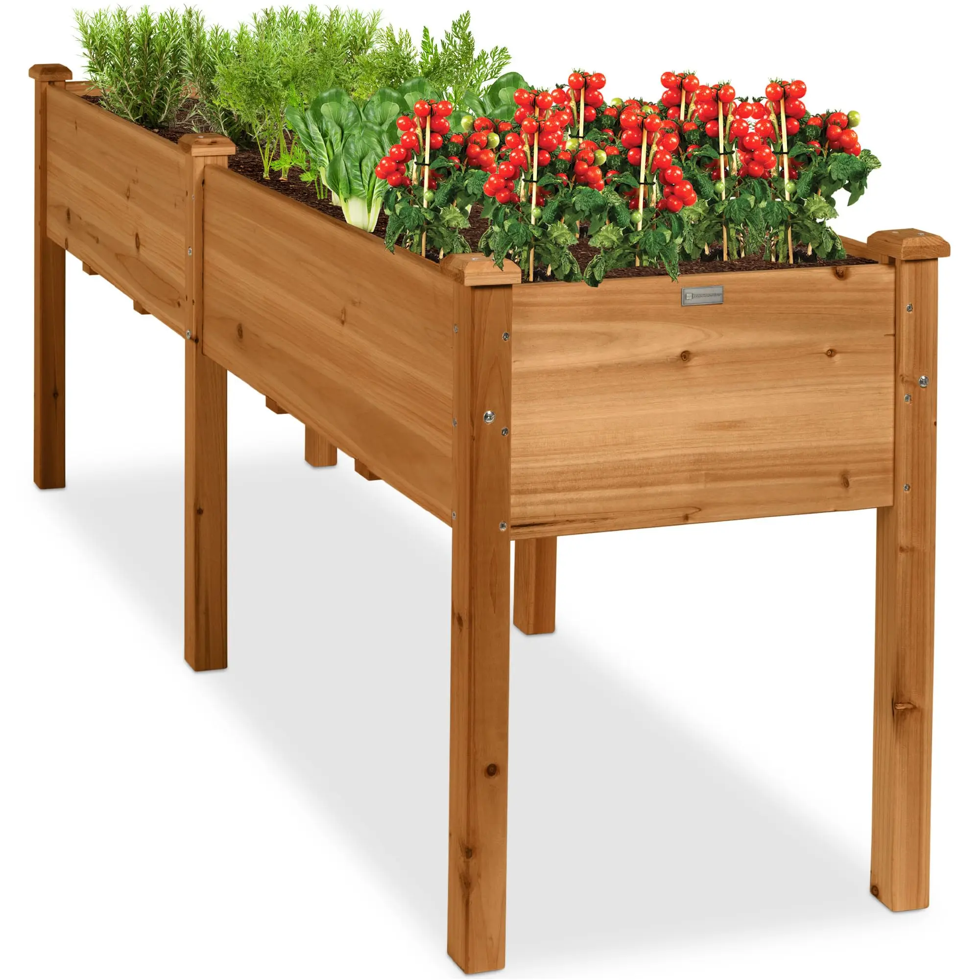 72x24x30in Raised Garden Bed, Elevated Wood Planter Box Stand for Backyard, Patio, Balcony w/Divider Panel, 6 Legs
