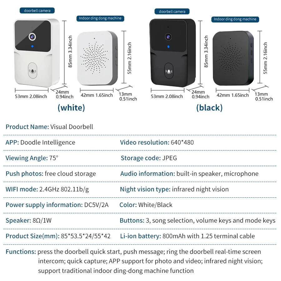 Tuya WiFi Wireless Doorbell Smart Visual  Doorbell With Camera Intercom Home Door Bell With Ding Dong Security Chime For Home