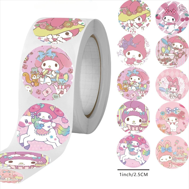 500 PCS/ม้วน Sanrio Kuromi สติกเกอร์การ์ตูนน่ารักอะนิเมะ Hello Kitty My Melody สติกเกอร์ไดอารี่เด็ก DIY โบนัสคริสต์มาสของขวัญ