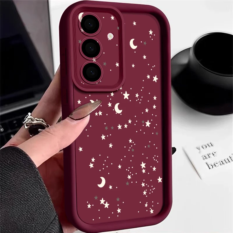 Star Moon Print Case For Samsung Galaxy A18 A57 A37 A27 A56 A16 A17 A55 a54 A26 A36 S26 S25 S24 S23 s22 Ultra S26 FE Phone Cover