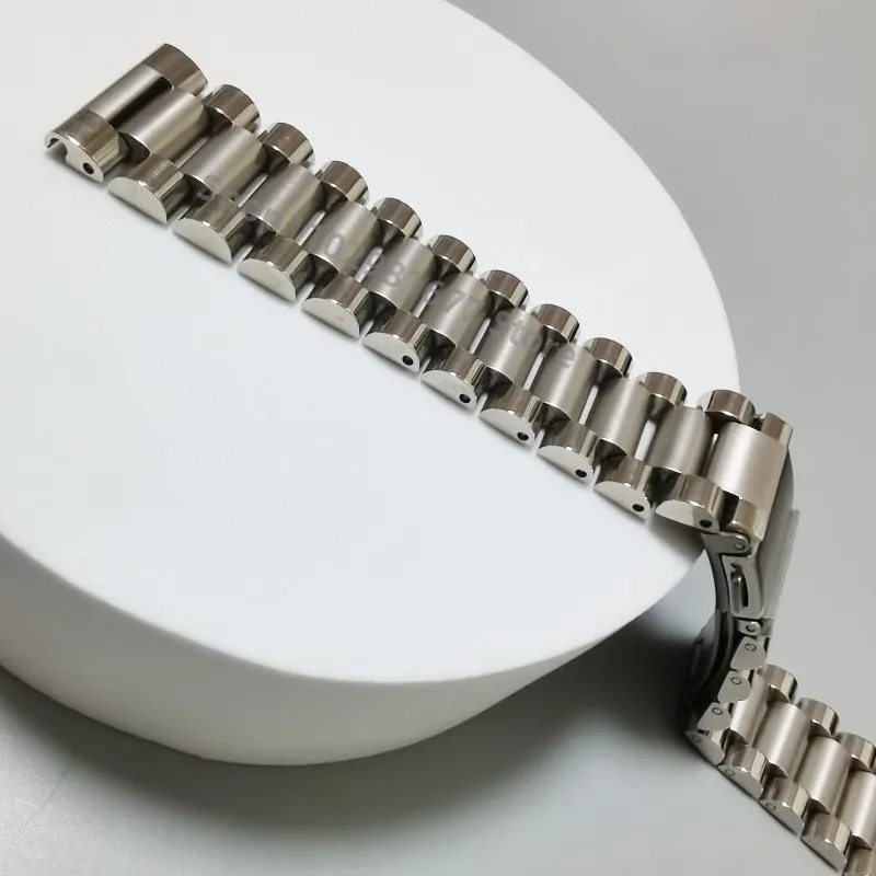 20mm 22mm Silver 316L Stainless Steel President Three Beads Universal Straight End Watch Strap Band Bracelet