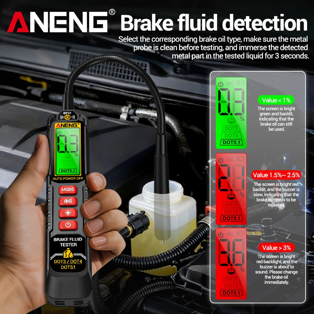 Brake Oil Tester Universal Fluid  ANENG BF01 l Quality Check Detector Digital Vehicle Auto Car Brake Oil Data Hold Tester Tools