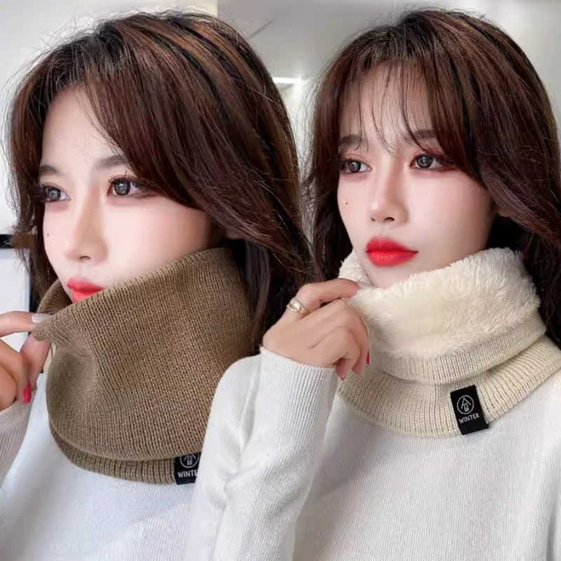 2023 Winter Women Knitted Scarf Solid Cashmer-like Winter Snood Scarves Lady Warm Wool Fur Thick Unisex Men Neck Scarfs Ring