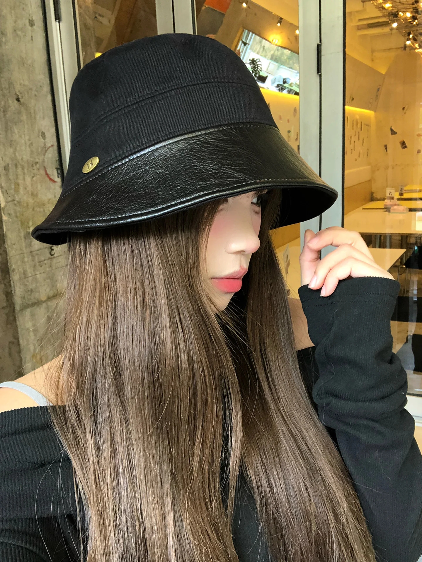 Retro Black Fisherman's Hat Women's Autumn Winter Wide Brim Large Head Size Bowl Hat Fashionable Face Slim Bucket Hat