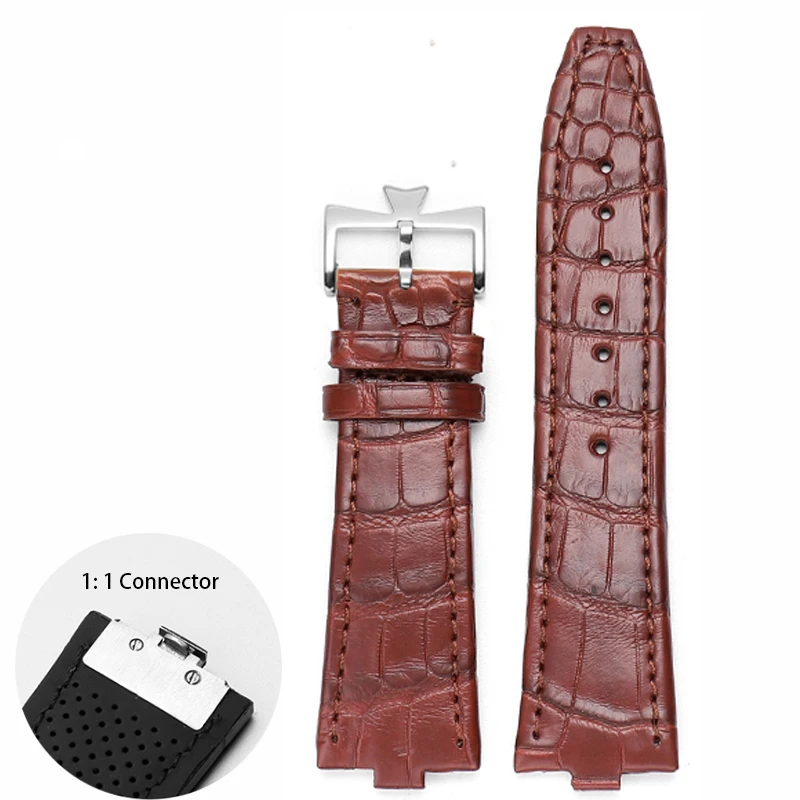 FUYIJIA Men 7MM Quick Release Convex Alligator Skin Watchbands V-acheronC-onstantin Substitute Strap 24MM Genuine Crocodile Belt