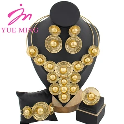 YM Gold Plated Women's Jewelry Sets Beads Pendant Necklace Earrings Copper Cuff Bangles Ring Wedding Gifts Jewelry Accessories