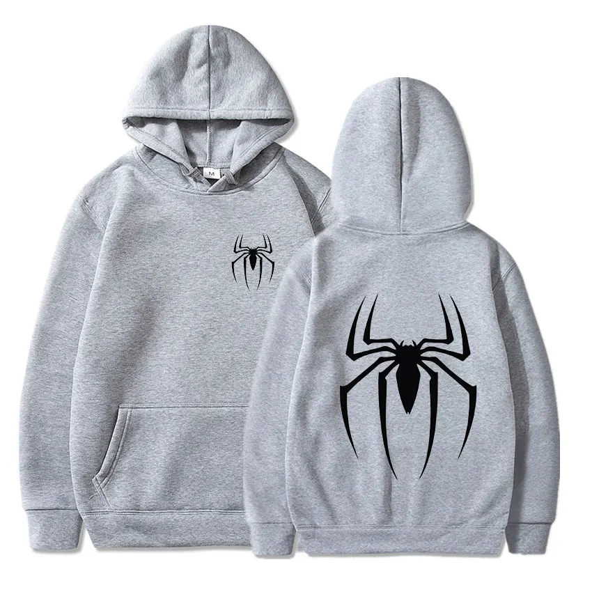 Mens Y2K Spider Print Hooded Streetwear Retro Clothing Loose Hip Hop Quirky Punk Sweatshirt Fashion Couple Sports Sweater