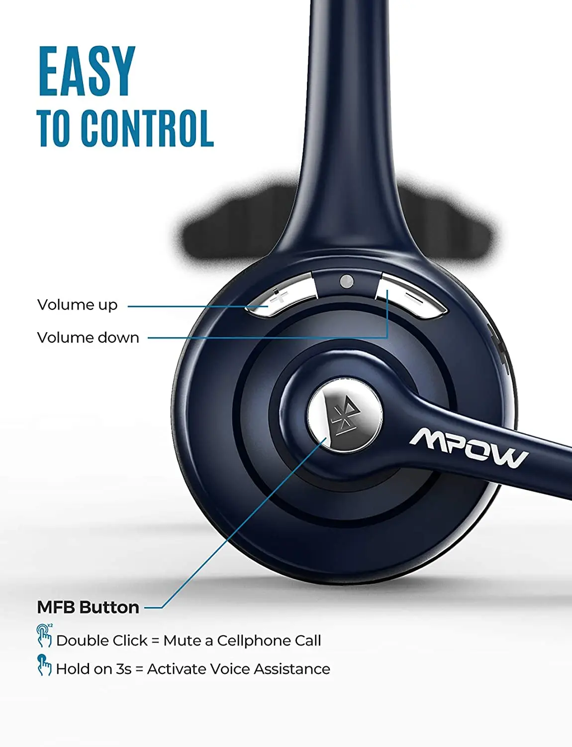 Mpow BH453สำนักงานไร้สาย CVC 6.0ไมโครโฟนตัดเสียงรบกวน & 16H Talk Time สำหรับ Driver/โทรศัพท์พร้อมชุดหูฟังขายส่งหูฟัง