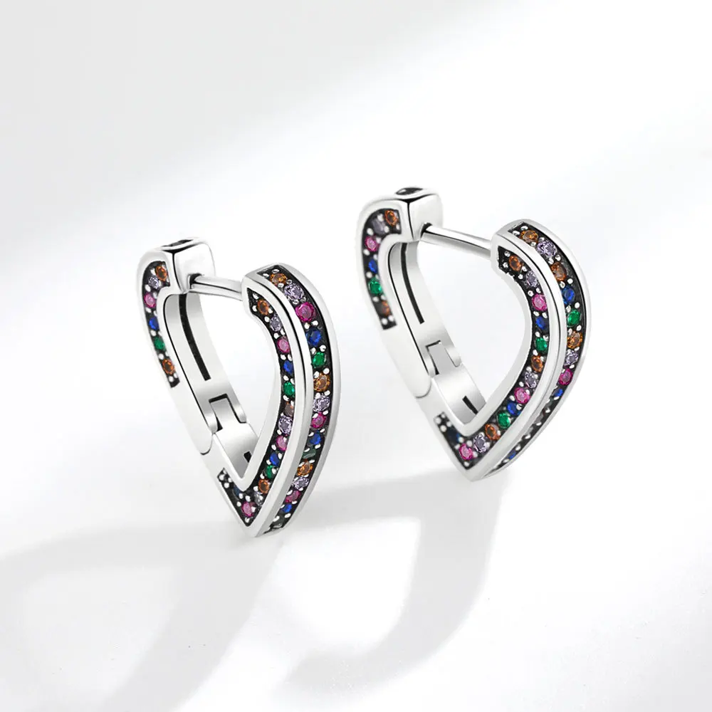 Romantische Liebe Herz Bunte Regenbogen Kristall 925 Silber Nadel Weibliche Stud Ohrringe Schmuck Für Frauen Hochzeit Geschenke – Detail 2