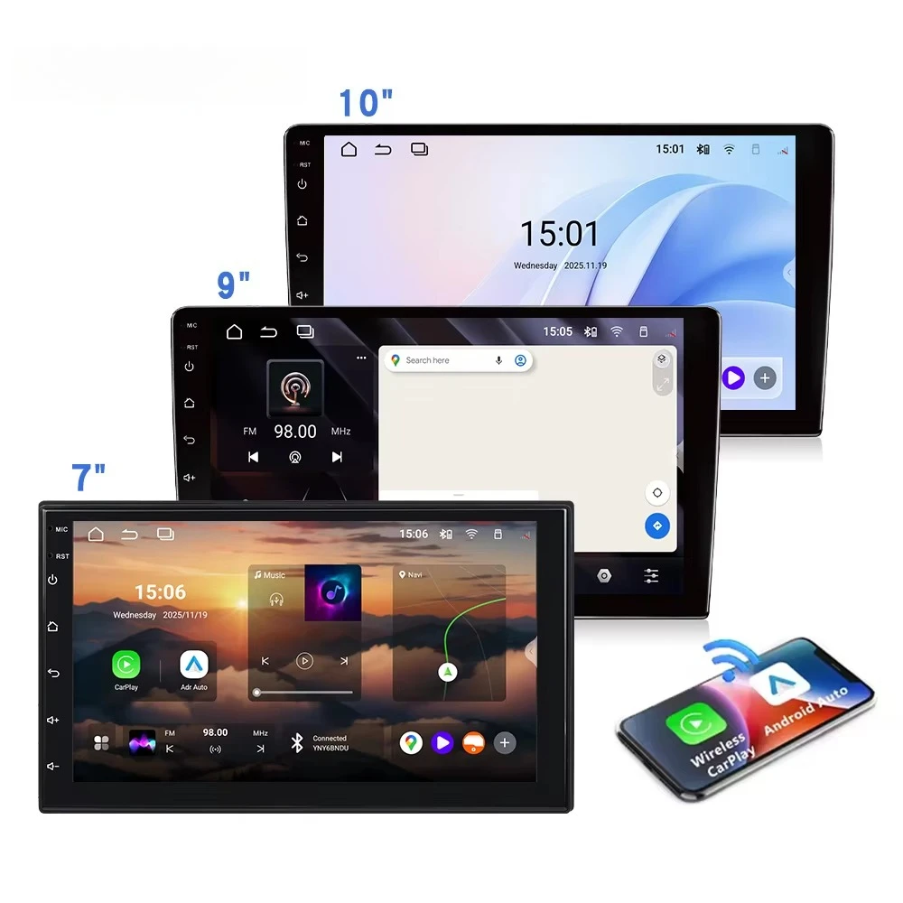 مشغل DVD للسيارة العالمي Android 2 Din 9 بوصة 2 + 32 جيجابايت شاشة تعمل باللمس راديو السيارة نظام تحديد المواقع والملاحة مع Carplay BT WIFI