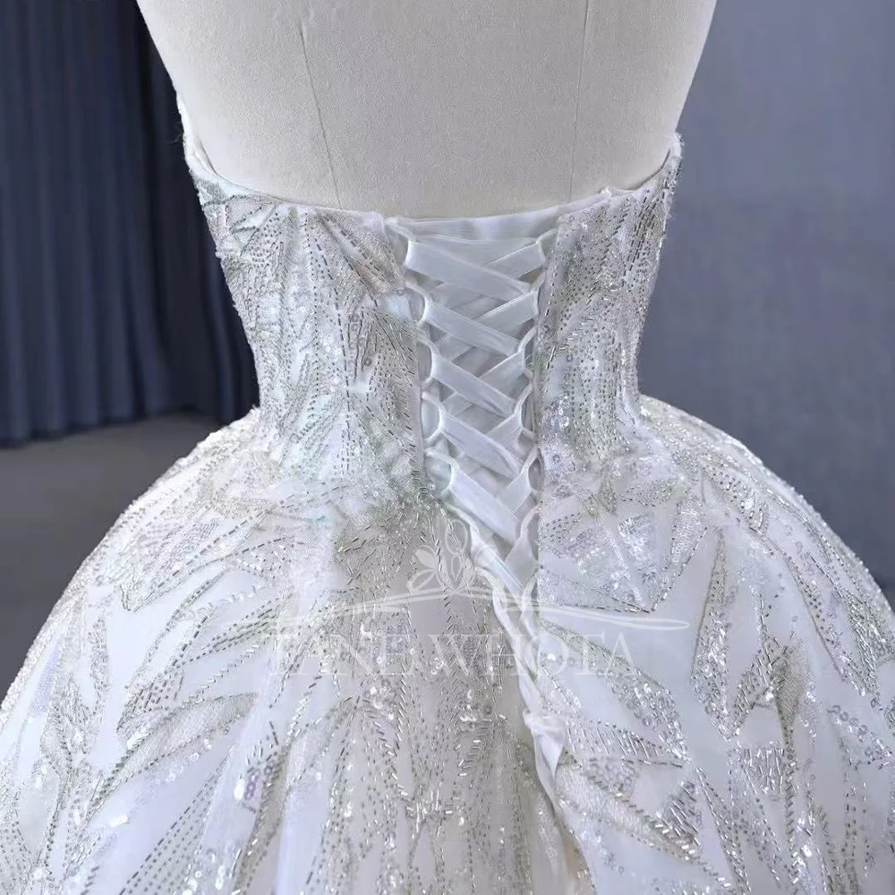 Civil Wedding Dress Sweetheart Sleeveless Lace up Back Sexy Sequined Customized Bridal Gown