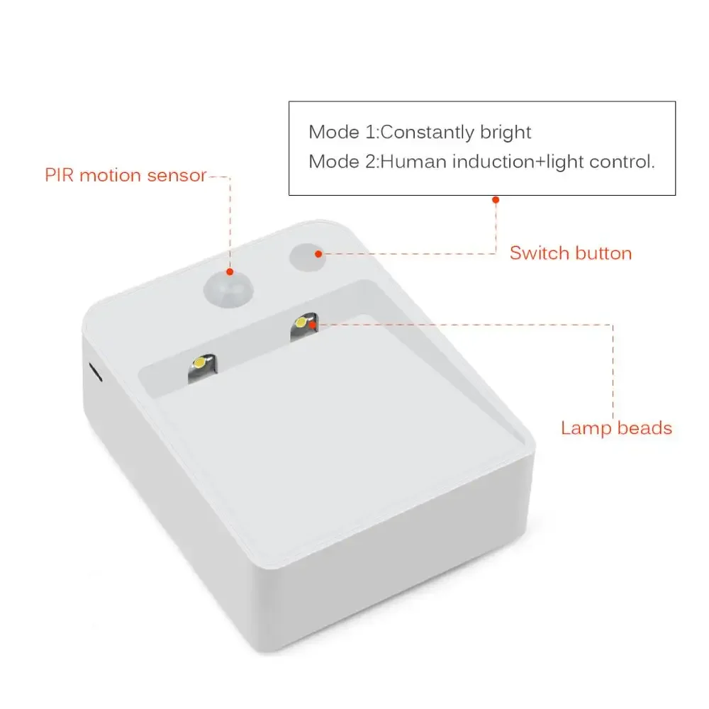 Luz Noturna LED com Detector Sem Fio, Bateria AA Alimentado, Lâmpada de Parede, Sensor de Movimento PIR, Luz Noturna, Auto On and Off, Gabinete e Escadas Iluminação