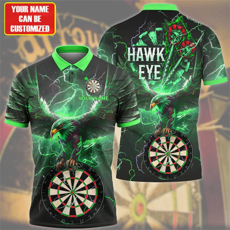 Hawk Eye Accuracy Darts Polo Shirt Men Add Your Name Unique Design Short Sleeve Lapel Shirts Darts Lovers Essential Polo Shirts