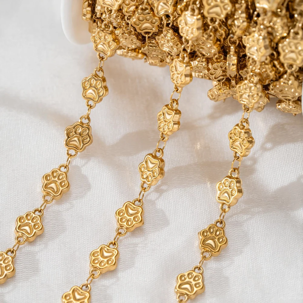 1M Edelstahl-Ketten mit Ästen, Blumen, Schleifen, Kirschen, Pfoten, vergoldete Gliederkette für DIY-Halsketten, Armbänder und Schmuckherstellung – Detail 3