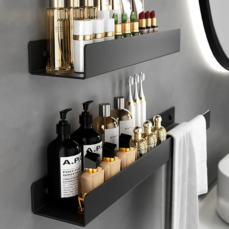 Wall-Mounted Light Luxury Shelves Modern Minimalist Organizer Towel Shelf for Bathroom Sleek and Practical Storage