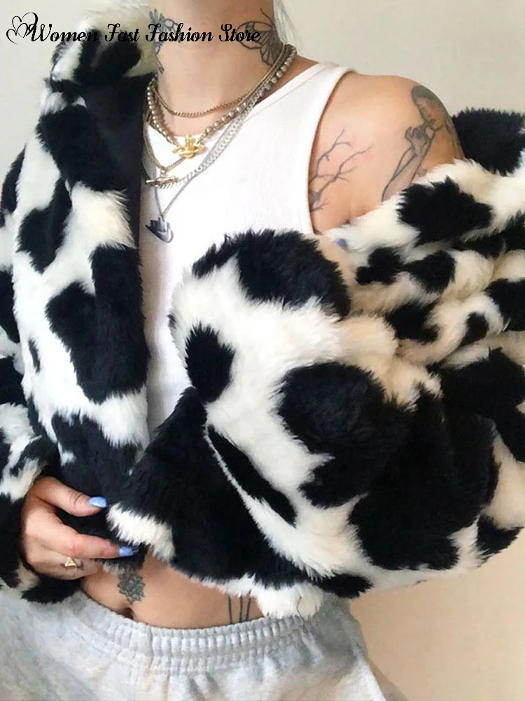 Soft Zebra Print Plush Cropped Coats 2026 Winter Fashion Turn-down Collar Hidden Buttons Jacket Women's Warm Outwear