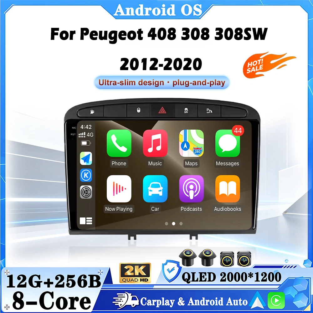 For Peugeot 408 308 308SW 2012-2020 Android Auto Car Radio Multimedia Player Monitor Stereo Navigation GPS Wireless Carplay